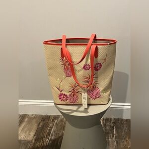TALBOTS Embroidered Woven Basket Tote Bag